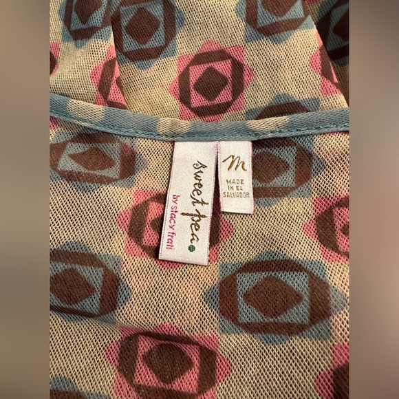 Vintage SWEET PEA Mesh Top Shirt Geo Polka Dot Blouse Y2K Blue Pink Tan Scoop - Picture 6 of 8